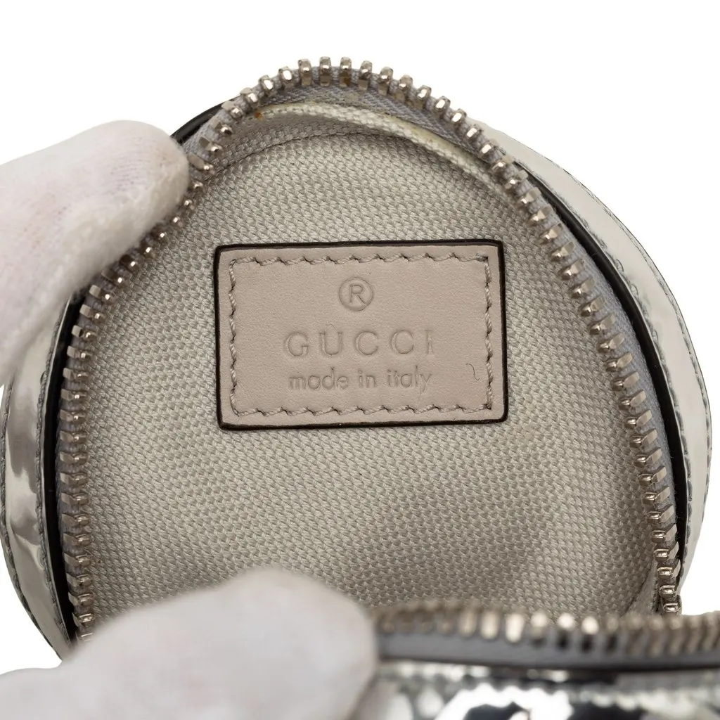 Gucci Guccissima Mirror Effect Round Coin Purse Silver Leather Very good - Box View