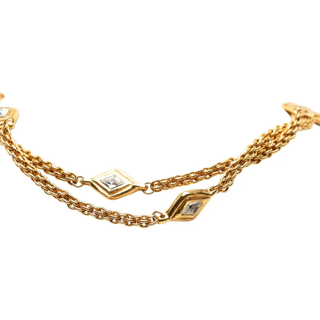 Chanel Gold Plated Diamond Strass Station Chain Long Necklace Gold Metal Very good - Back View