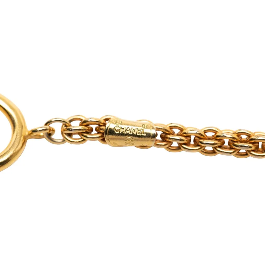 Chanel Gold Plated Diamond Strass Station Chain Long Necklace Gold Metal Very good - Model View