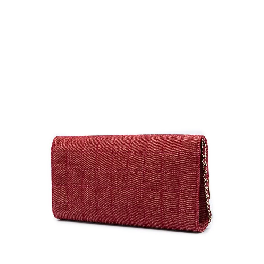 Chanel CC Chocolate Bar Denim Chain Flap Red Very good - Back View