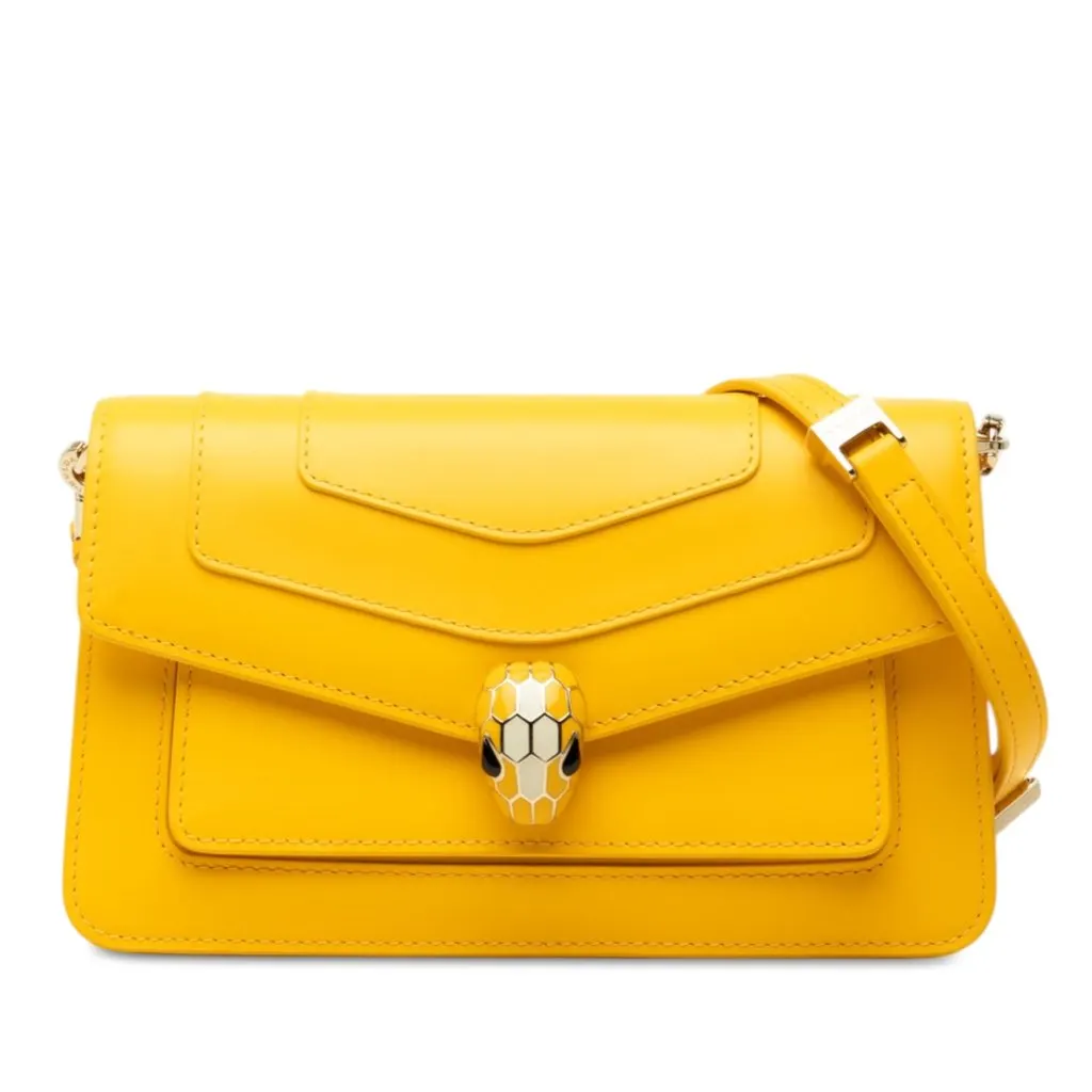 Bvlgari Calfskin Serpenti Forever East West Shoulder Bag Yellow Leather Very good - Front View