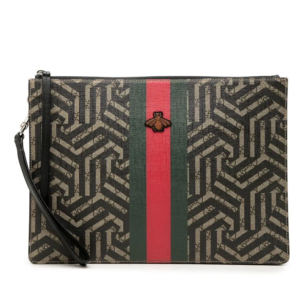 Gucci GG Supreme Caleido Web Bee Clutch Beige Canvas Very good - Front View