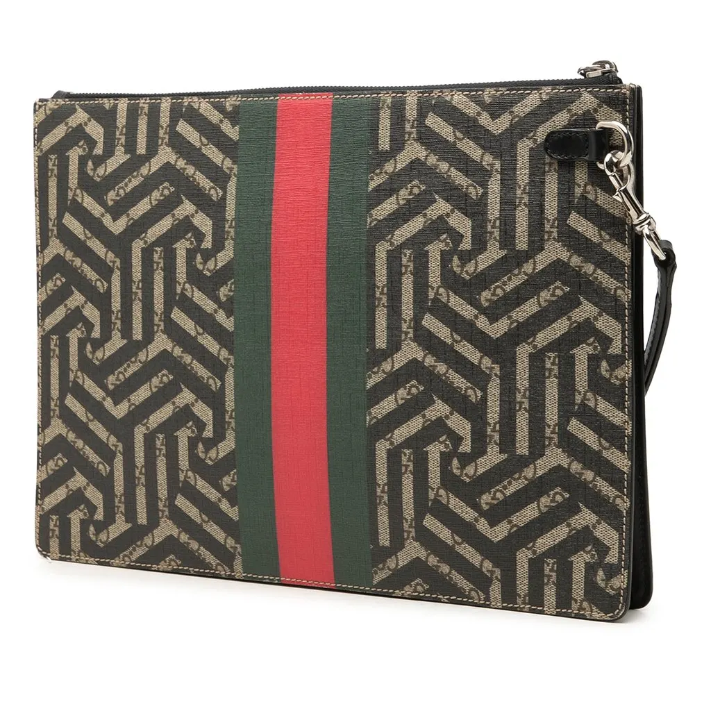 Gucci GG Supreme Caleido Web Bee  Clutch Beige Canvas Very good - Back View