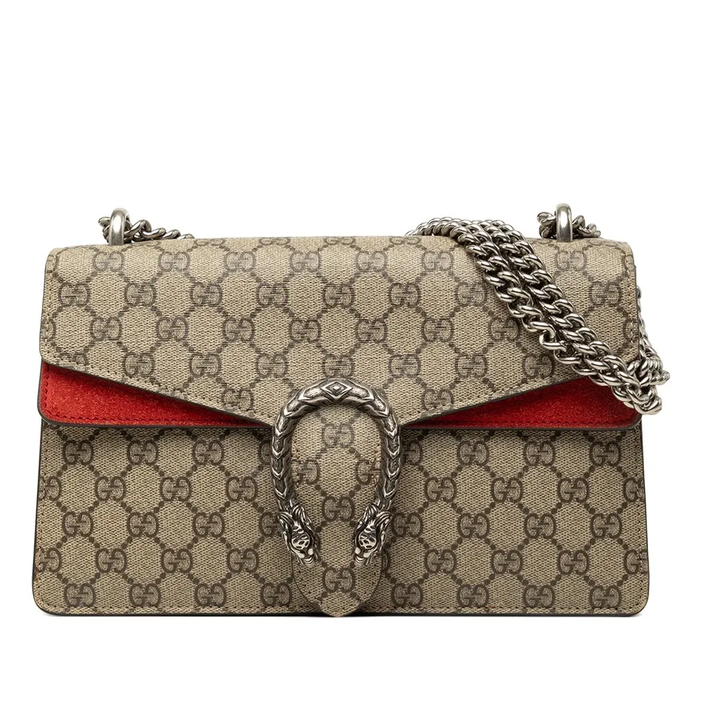Gucci Medium GG Supreme Dionysus Shoulder Bag Beige Canvas Good - Front View