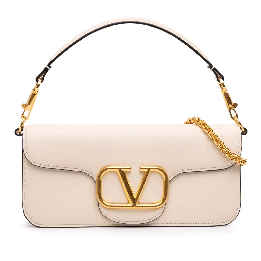 Valentino Medium Calfskin VLogo Loco Satchel White Leather Very good - Front View