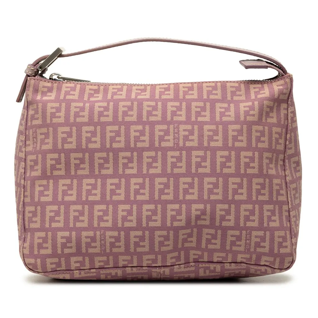 Fendi Zucchino Canvas Handbag Pink Very good - Front View