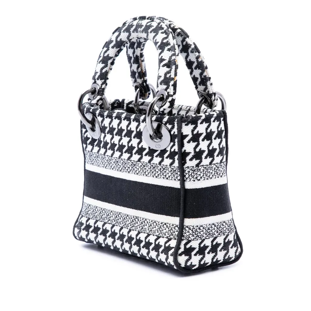Dior Mini Embroidered Canvas Houndstooth Lady D Lite White Very good - Back View