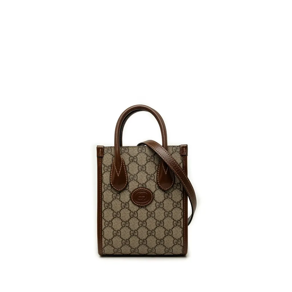 Gucci Mini GG Supreme Interlocking G Satchel Beige Canvas Very good - Front View