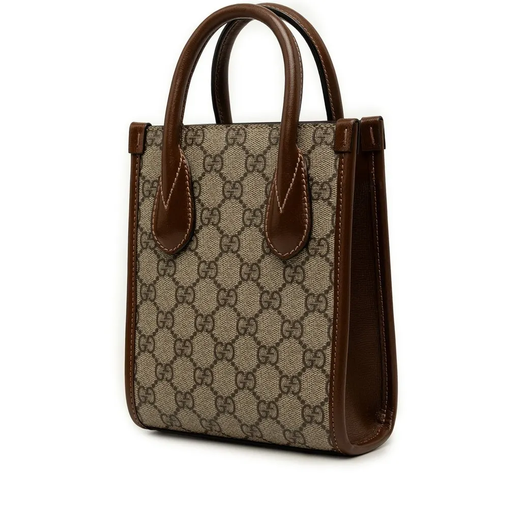 Gucci Mini GG Supreme Interlocking G Satchel Beige Canvas Very good - Back View