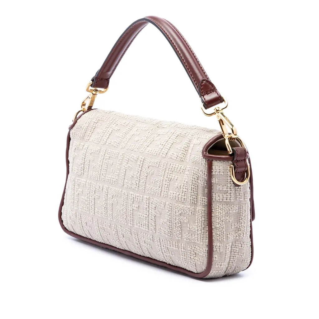 Fendi Zucca Embroidered Canvas Baguette Satchel Beige Very good - Back View