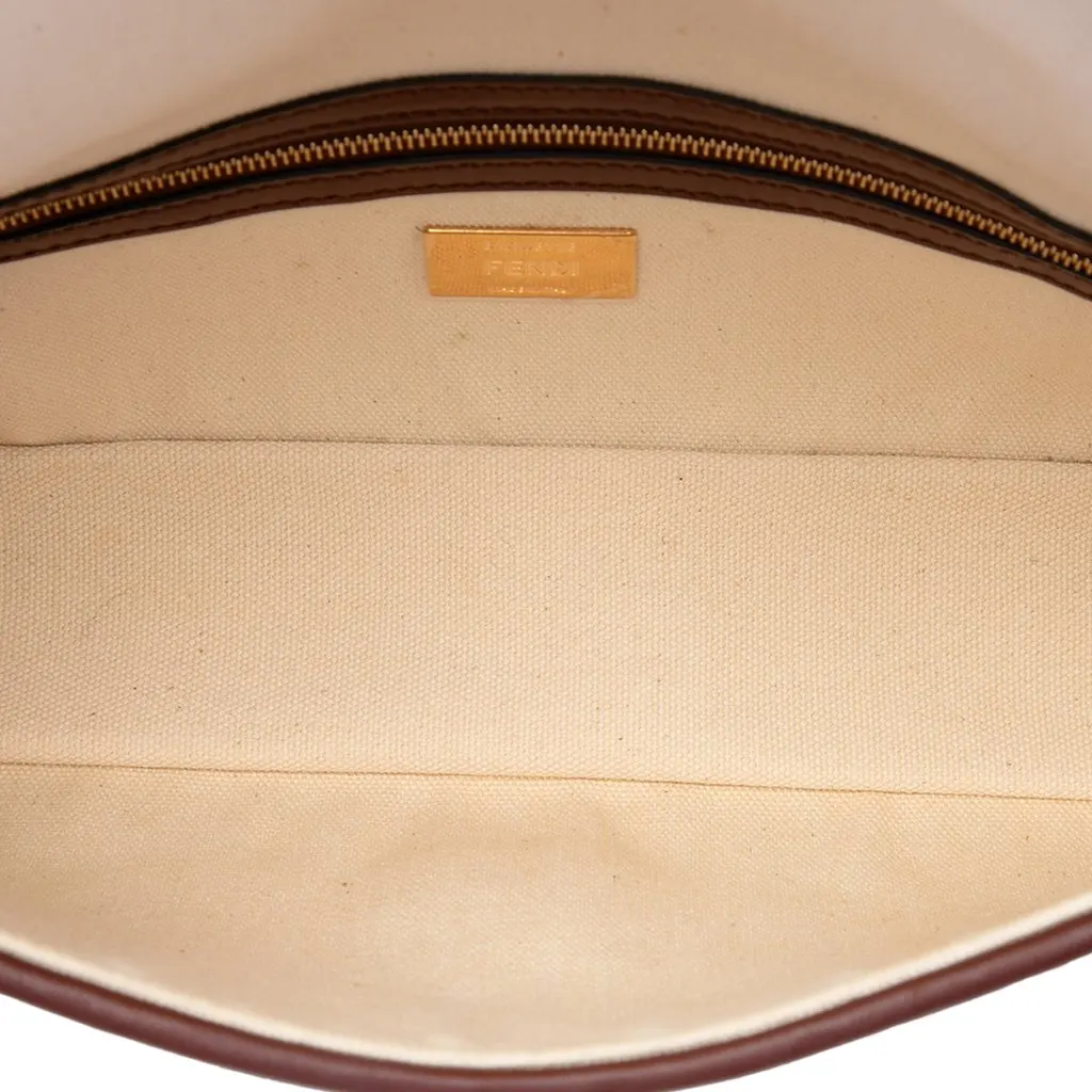 Fendi Zucca Embroidered Canvas Baguette Satchel Beige Very good - Model View