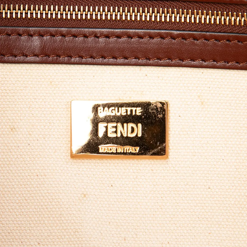 Fendi Zucca Embroidered Canvas Baguette Satchel Beige Very good - Box View