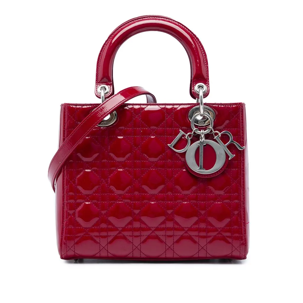 Dior Medium Patent Cannage Lady Dior Red Leather Very good - Front View
