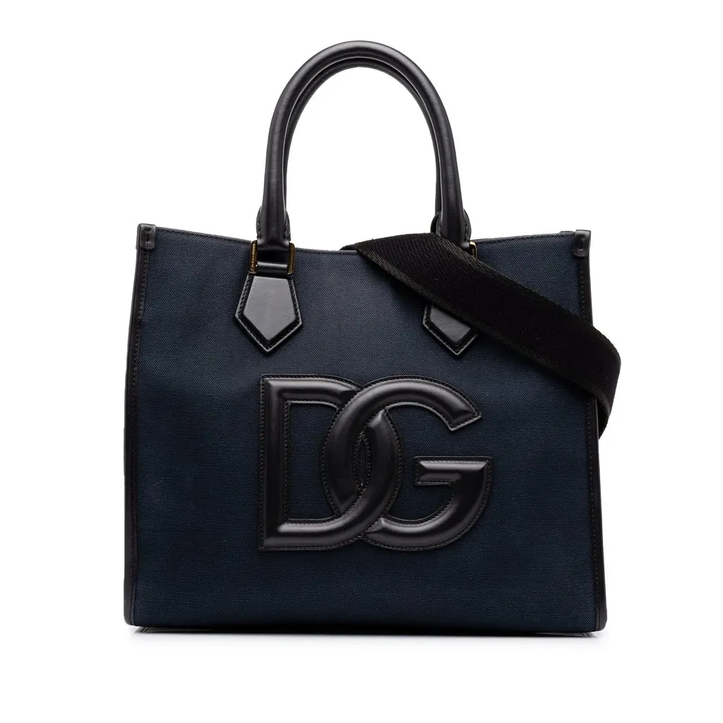 Dolce & Gabbana Canvas DG Logo Shopper Tote Blue Canvas Good - Front View