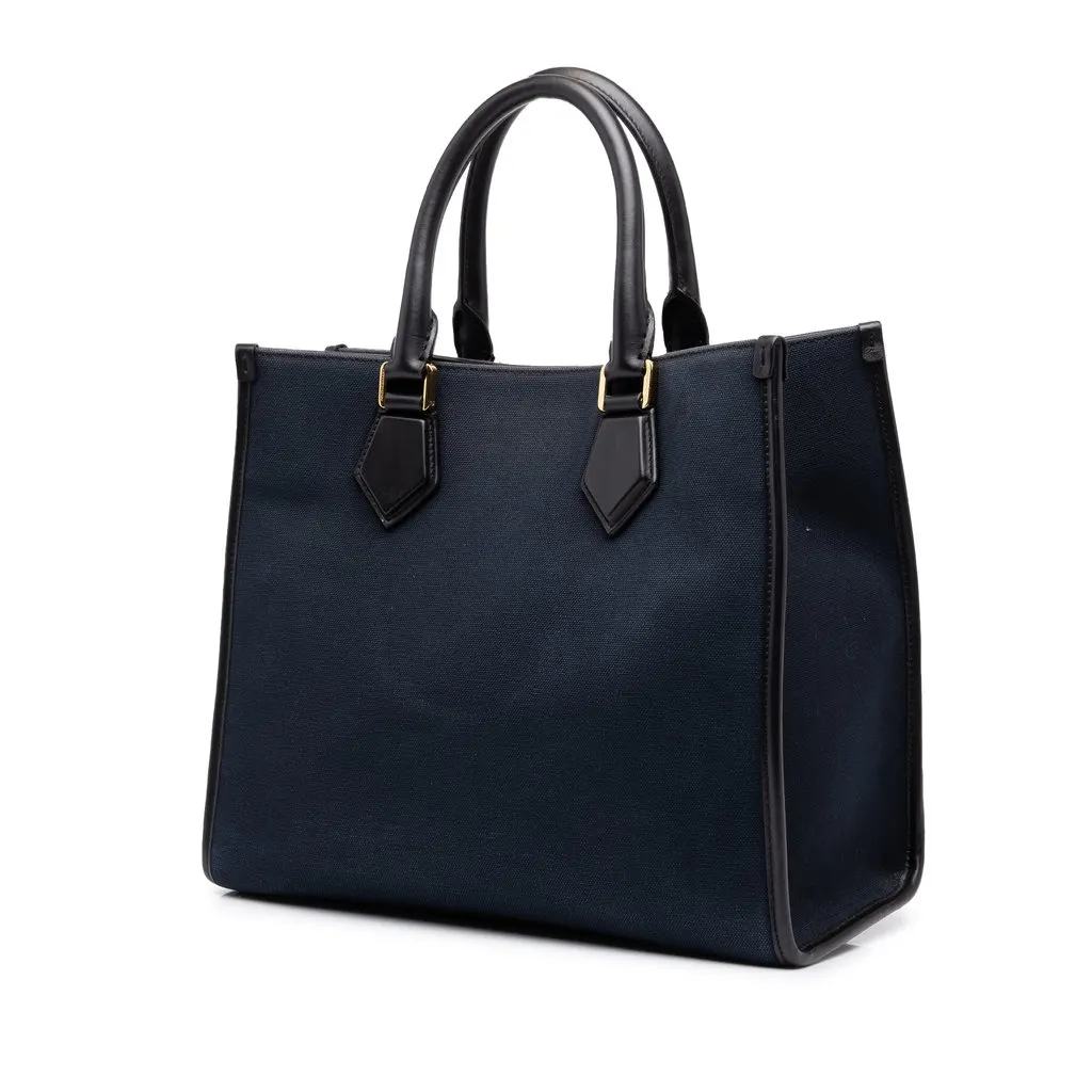 Dolce & Gabbana Canvas DG Logo Shopper Tote Blue Canvas Good - Back View