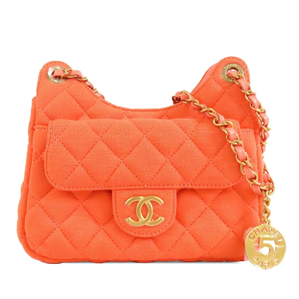 Chanel Small Quilted Jersey Wavy CC Hobo Orange Very good - Front View