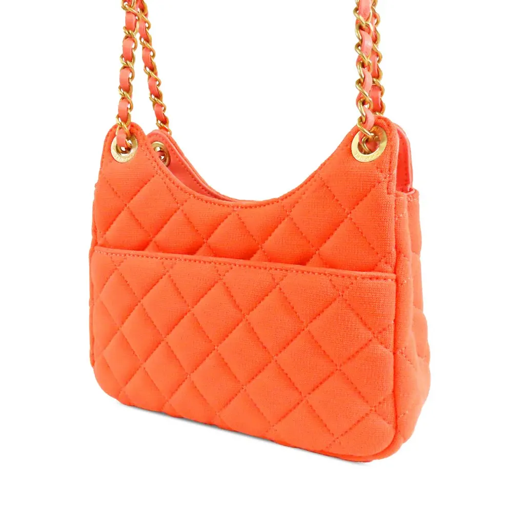 Chanel Small Quilted Jersey Wavy CC Hobo Orange Very good - Back View