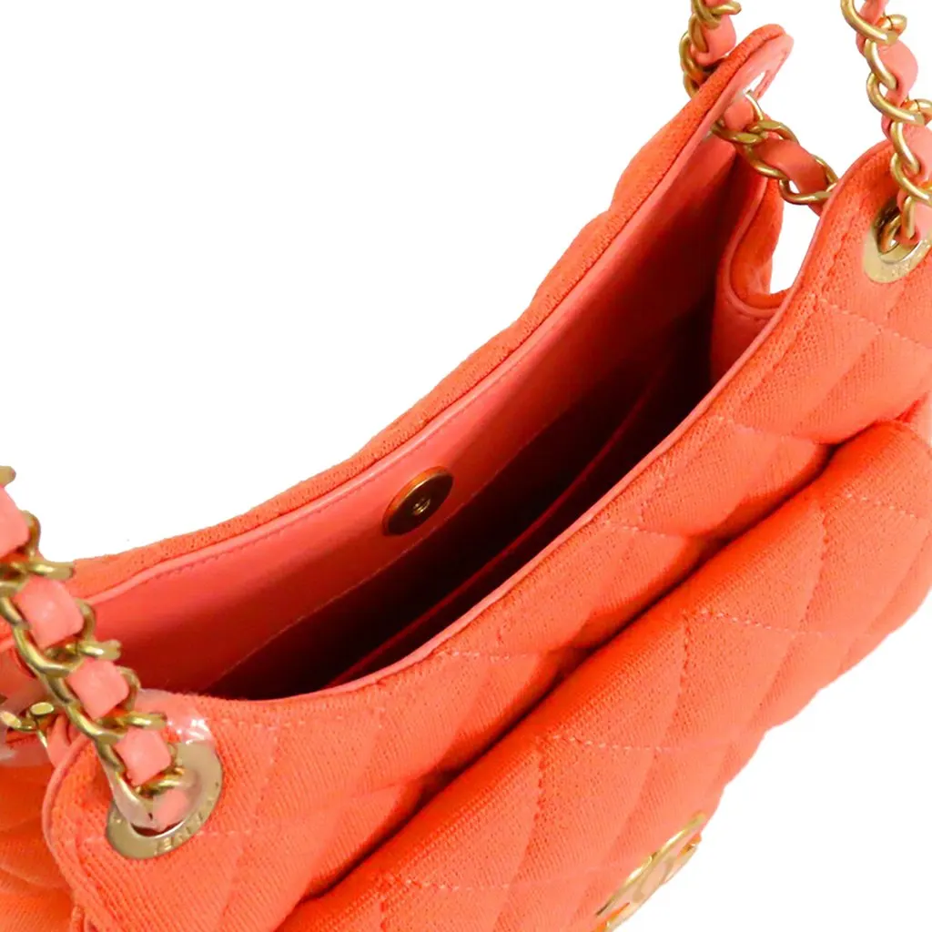 Chanel Small Quilted Jersey Wavy CC Hobo Orange Very good - Model View