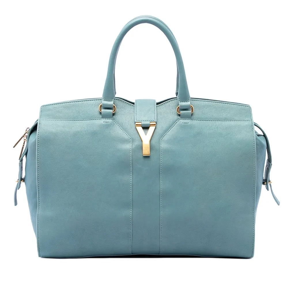 Saint Laurent Large Leather Cabas Chyc Satchel Blue Leather Very good - Front View
