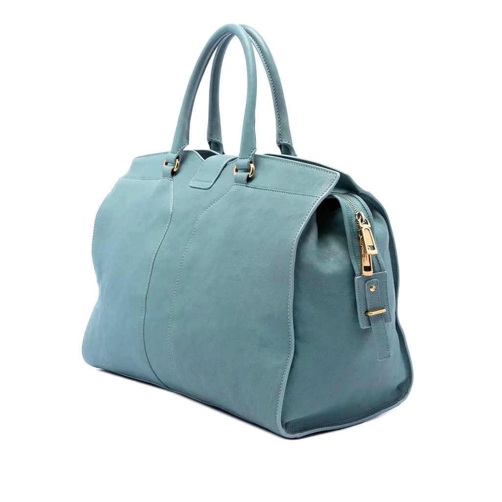 Saint Laurent Large Leather Cabas Chyc Satchel Blue Leather Very good - Back View