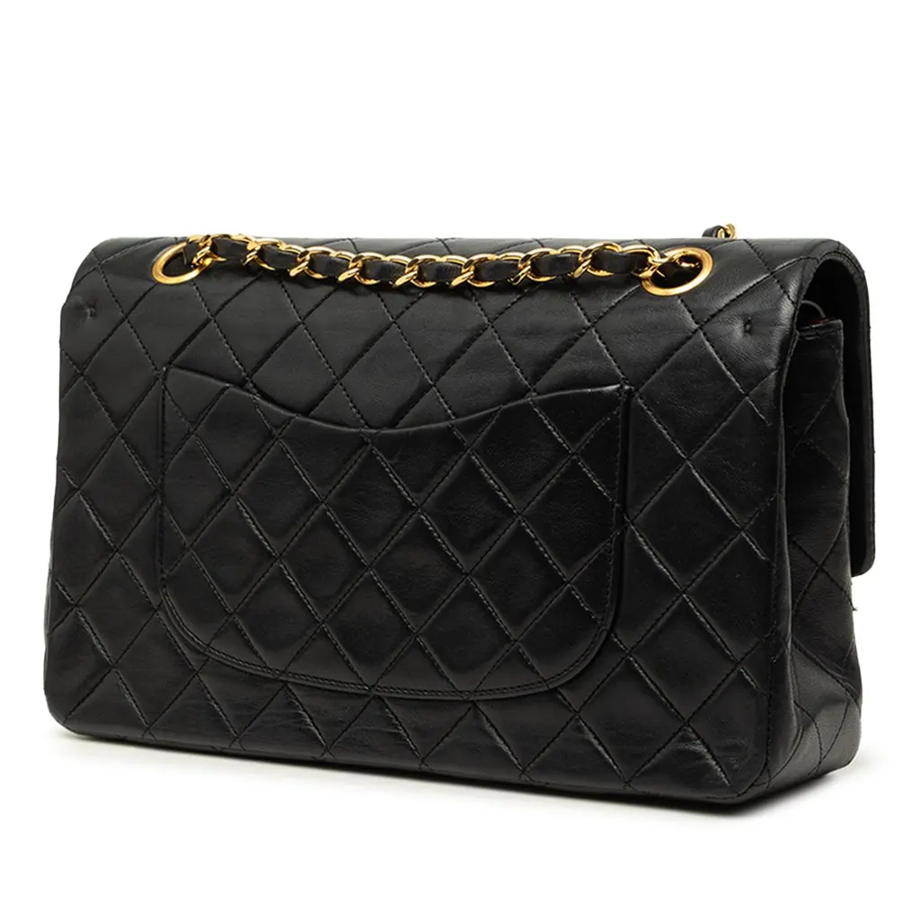 Chanel Medium Classic Lambskin Double Flap Black Leather Very good - Back View