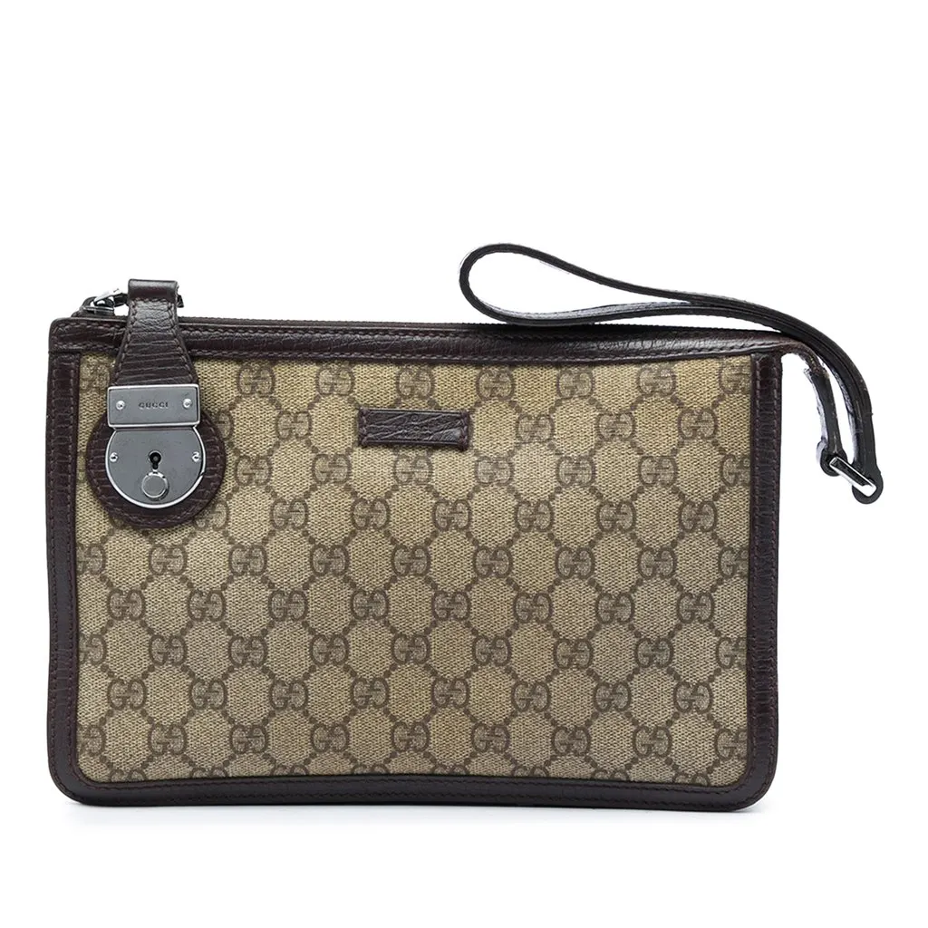 Gucci GG Supreme Clutch Beige Canvas Good - Front View