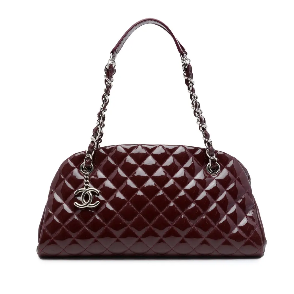 Chanel Medium Quilted Patent Just Mademoiselle Bowling Bag Red Leather Very good - Front View
