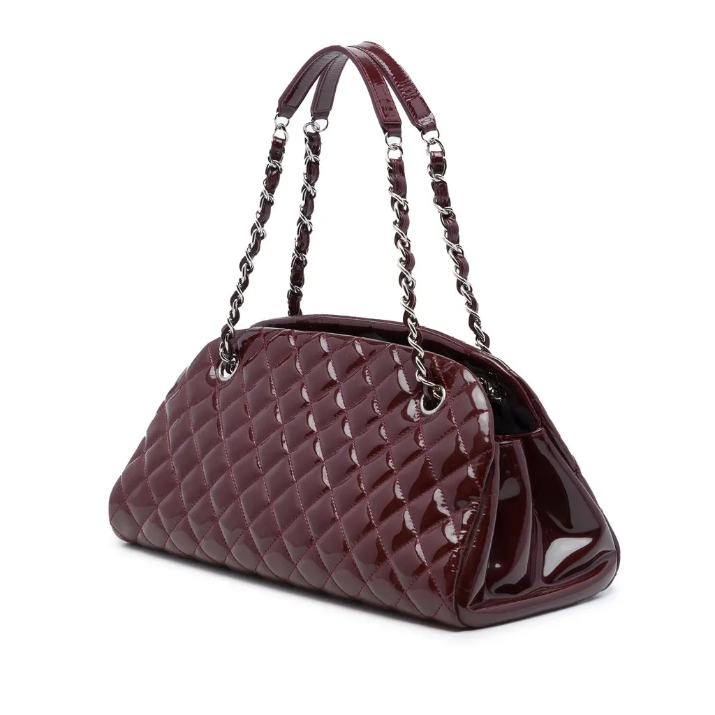 Chanel Medium Quilted Patent Just Mademoiselle Bowling Bag Red Leather Very good - Back View