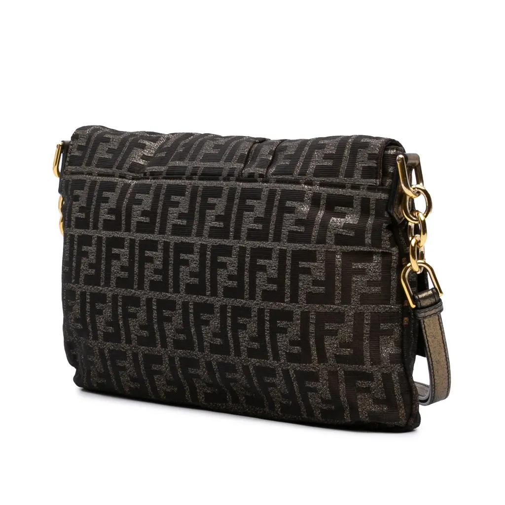 Fendi Large Zucca Canvas Glitter Mia Flap Shoulder Bag Brown Very good - Back View