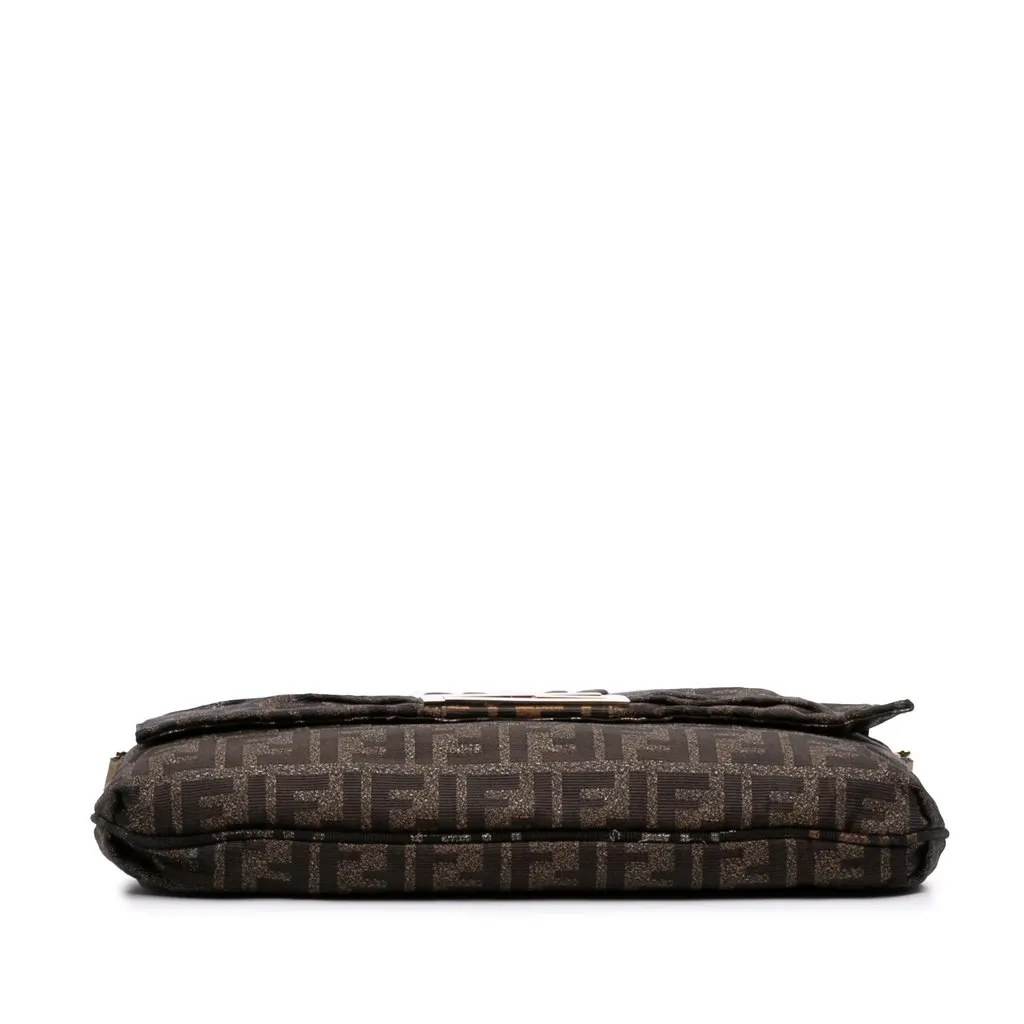 Fendi Large Zucca Canvas Glitter Mia Flap Shoulder Bag Brown Very good - Inside View