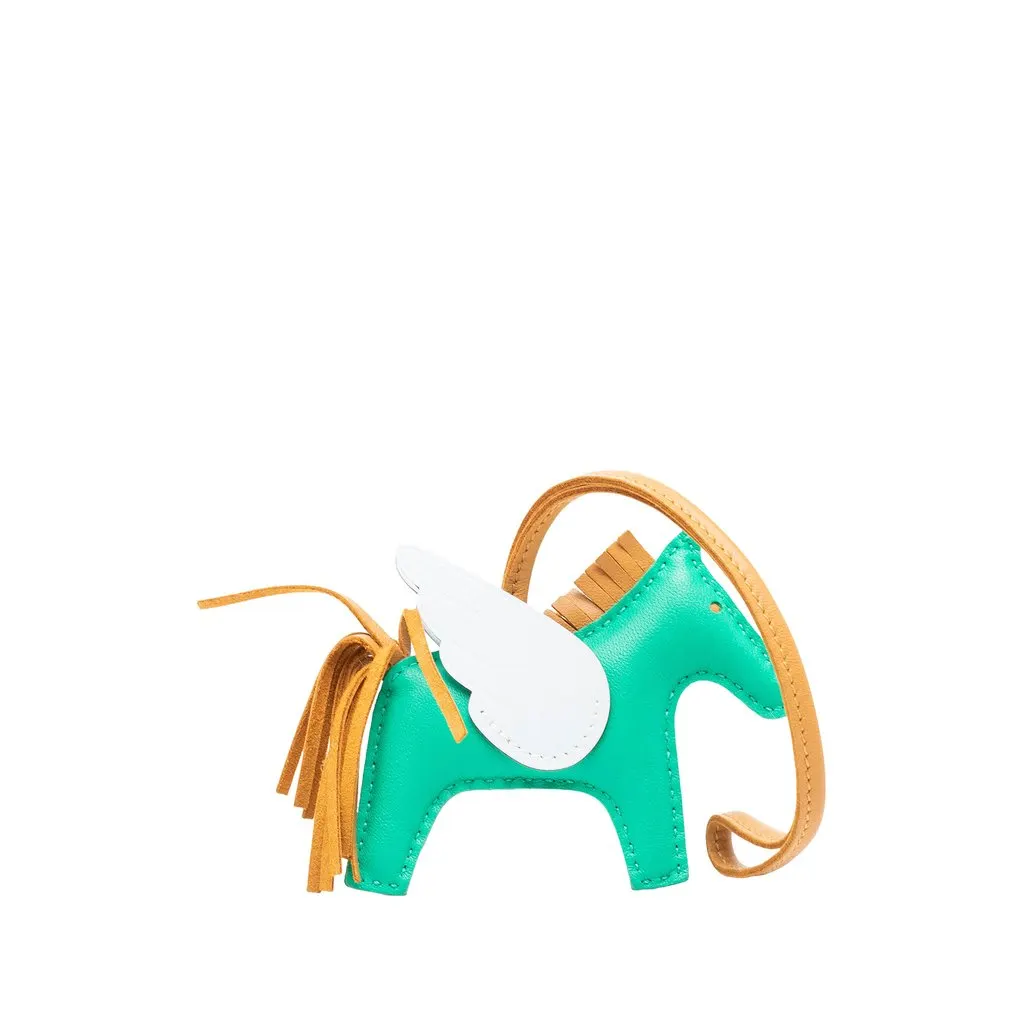 Hermès Milo Lambskin and Swift Grigri Rodeo Pegase Bag Charm PM Green Leather Very good - Back View