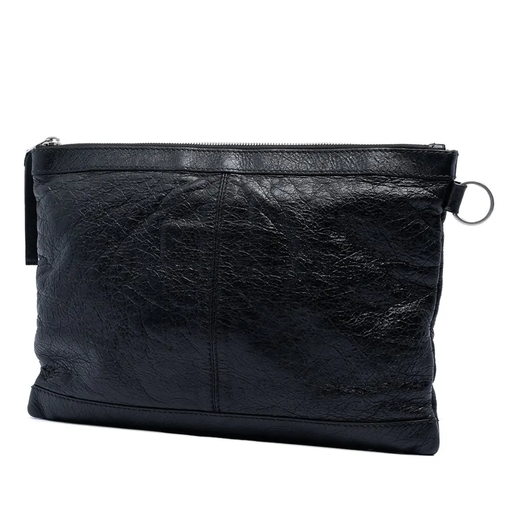 Balenciaga Lambskin Motocross Classic Clip Clutch M Black Leather Very good - Back View