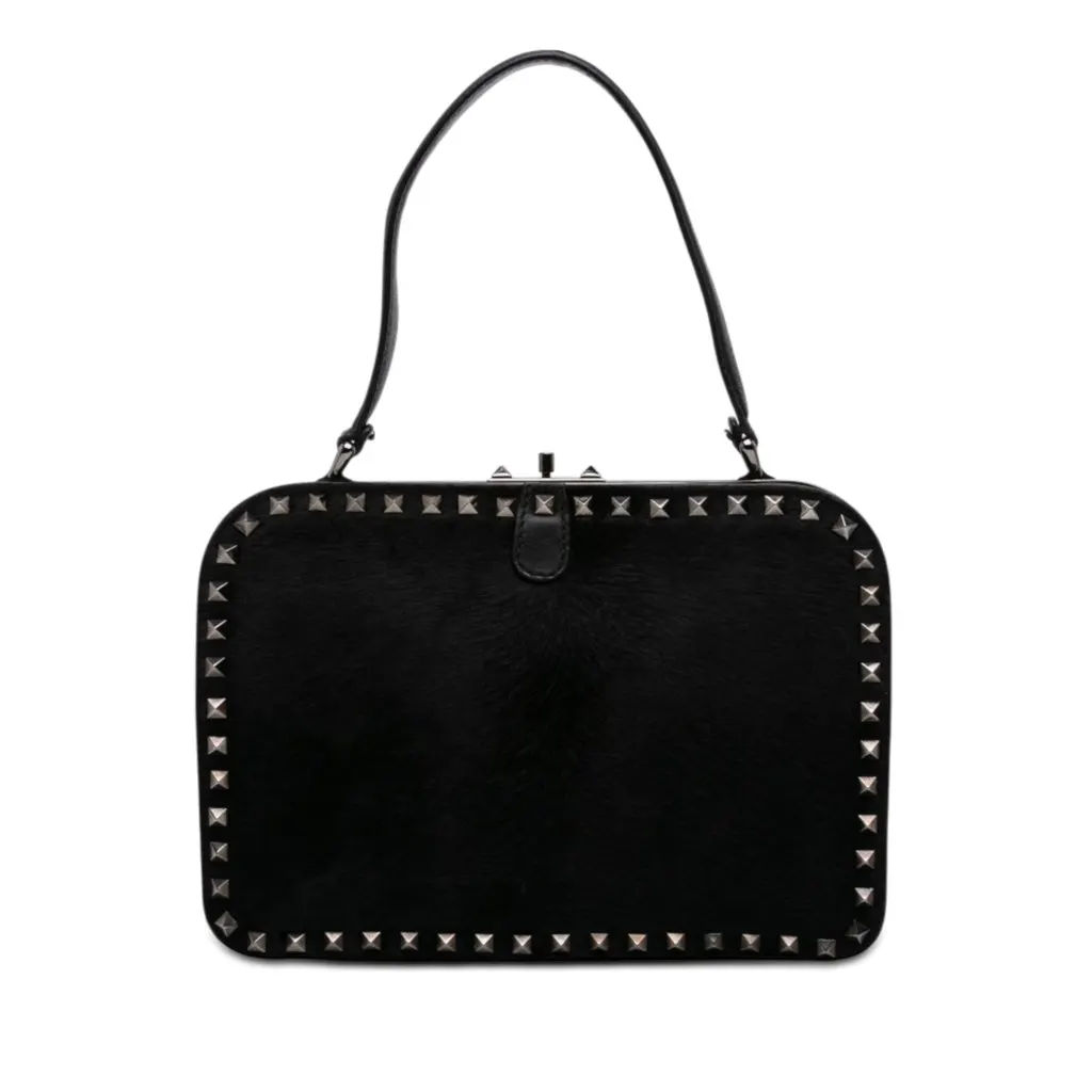 Valentino Pony Hair Rockstud Top Handle Bag Black Very good - Front View