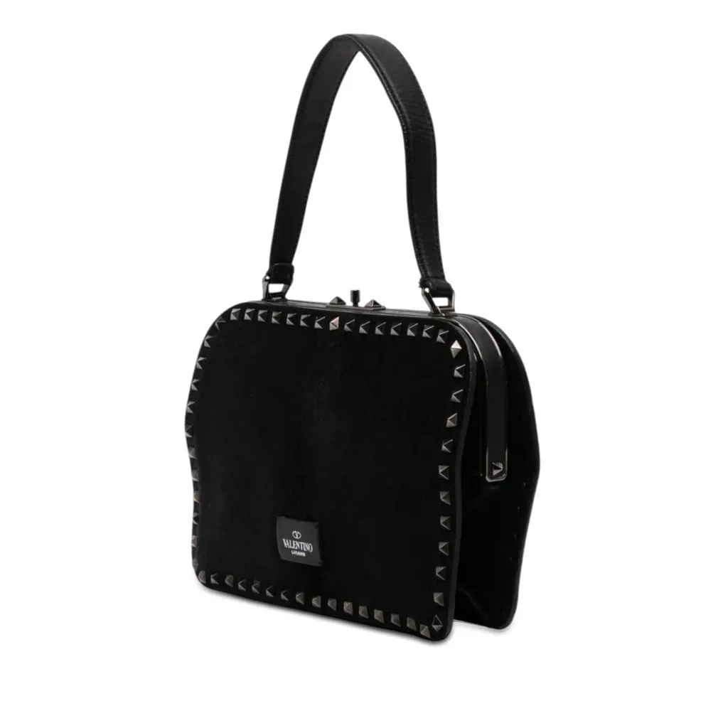 Valentino Pony Hair Rockstud Top Handle Bag Black Very good - Back View