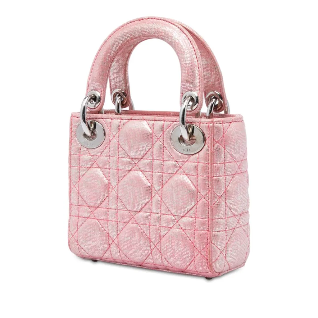 Dior Micro Metallic Iridescent Lambskin Cannage Lady Dior Pink Leather Very good - Back View