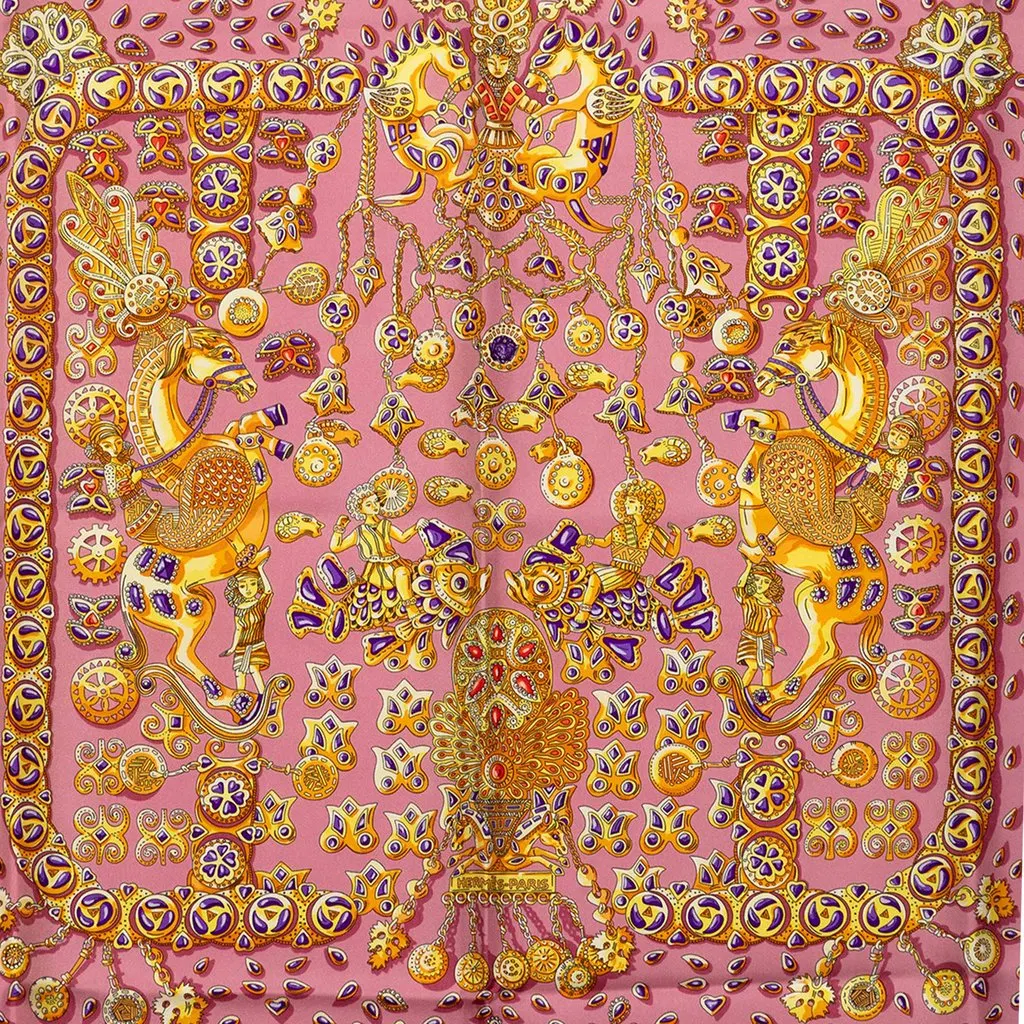 Hermès Tresors Retrouves Silk Scarf 90 Pink Silk Never worn - Back View