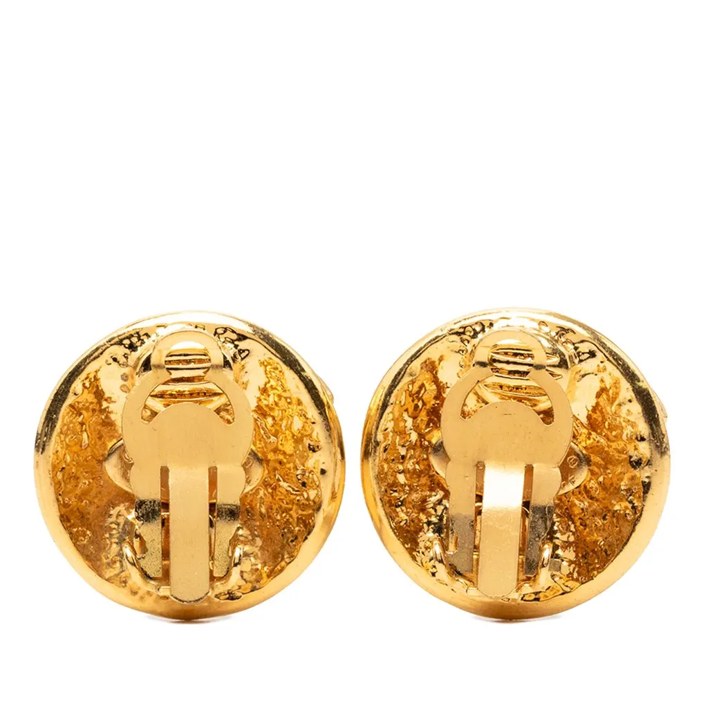 Chanel CC Gold Plated Button Clip On Earrings Gold Metal Very good - Back View