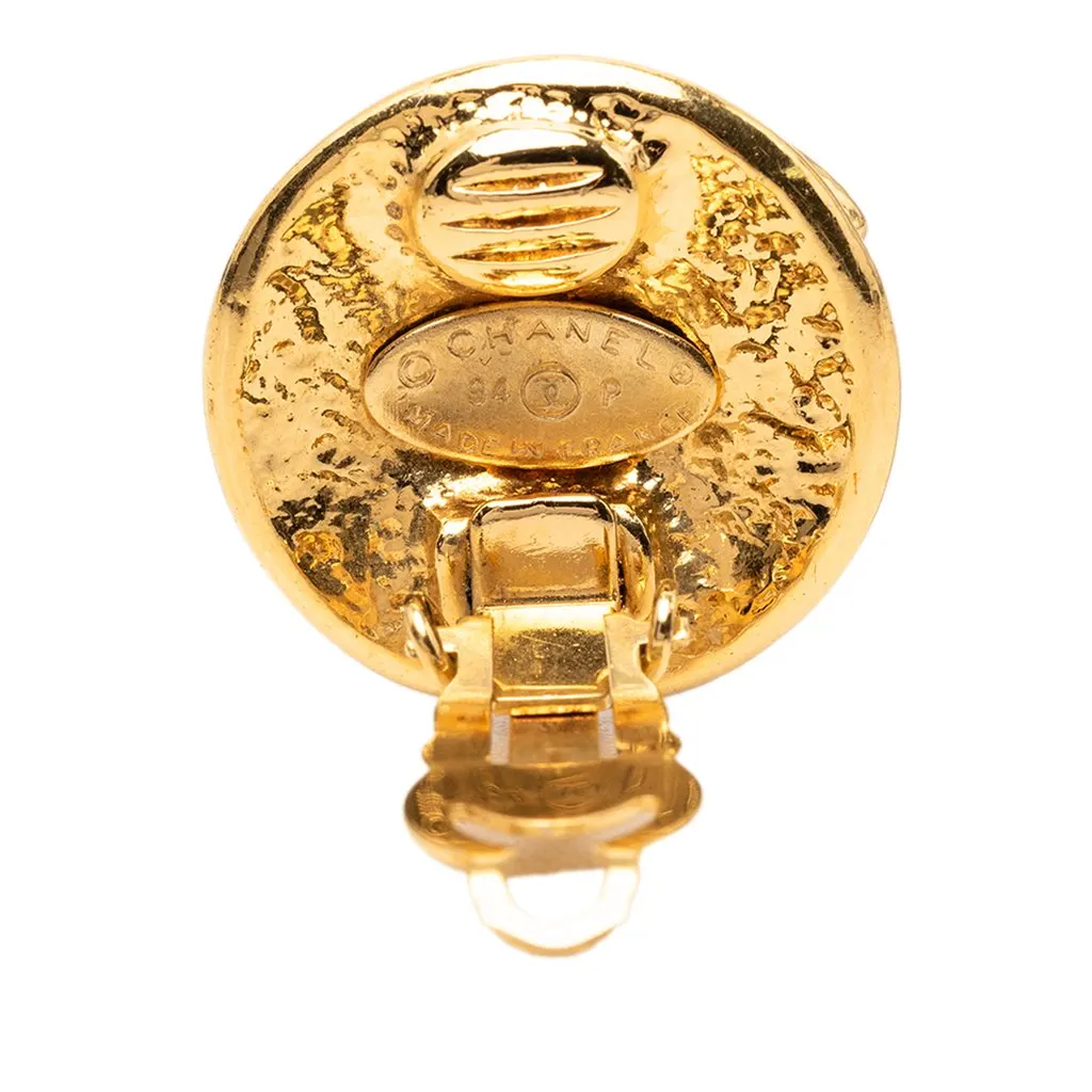 Chanel CC Gold Plated Button Clip On Earrings Gold Metal Very good - Inside View