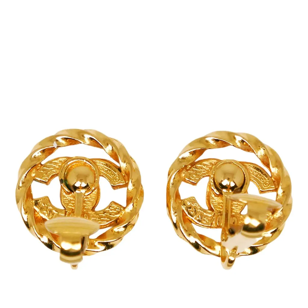 Chanel CC Gold Plated Strass Clip On Earrings Gold Metal Very good - Back View