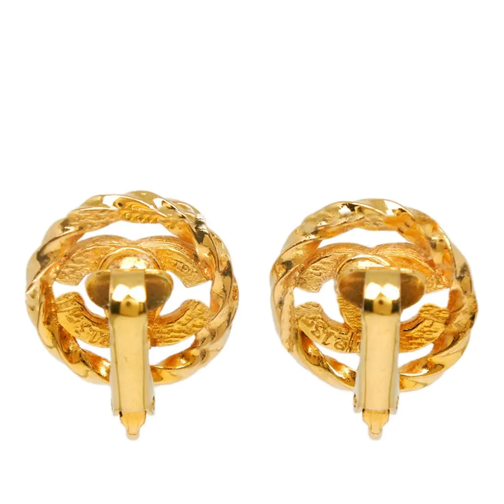 Chanel CC Gold Plated Strass Clip On Earrings Gold Metal Very good - Inside View