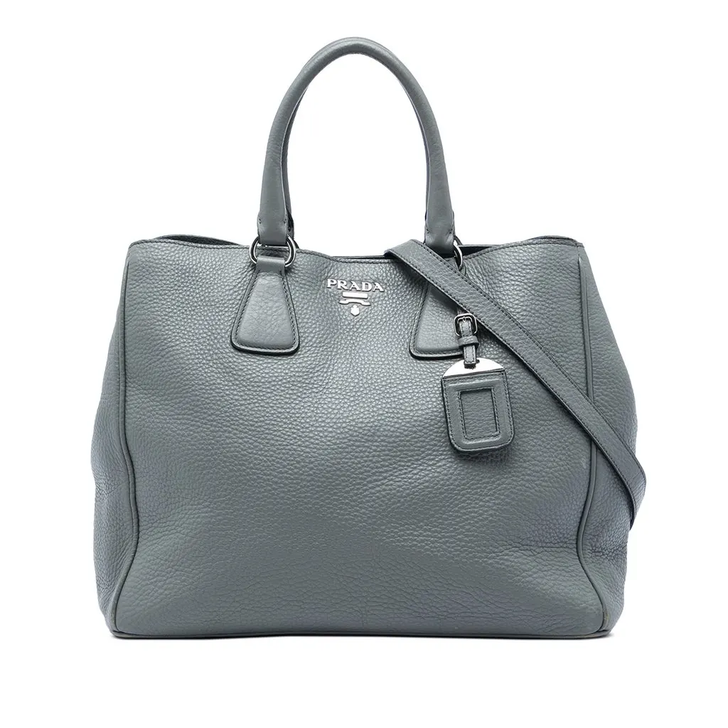 Prada Vitello Daino Open Convertible Tote Grey Leather Good - Front View