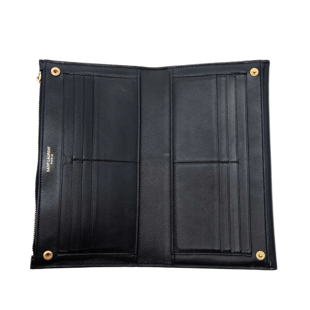 Saint Laurent Smooth Shiny Calfskin Monogram Uptown Clutch Black Leather Very good - Model View