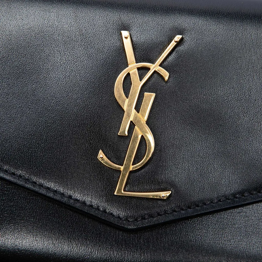Saint Laurent Smooth Shiny Calfskin Monogram Uptown Clutch Black Leather Very good - Box View