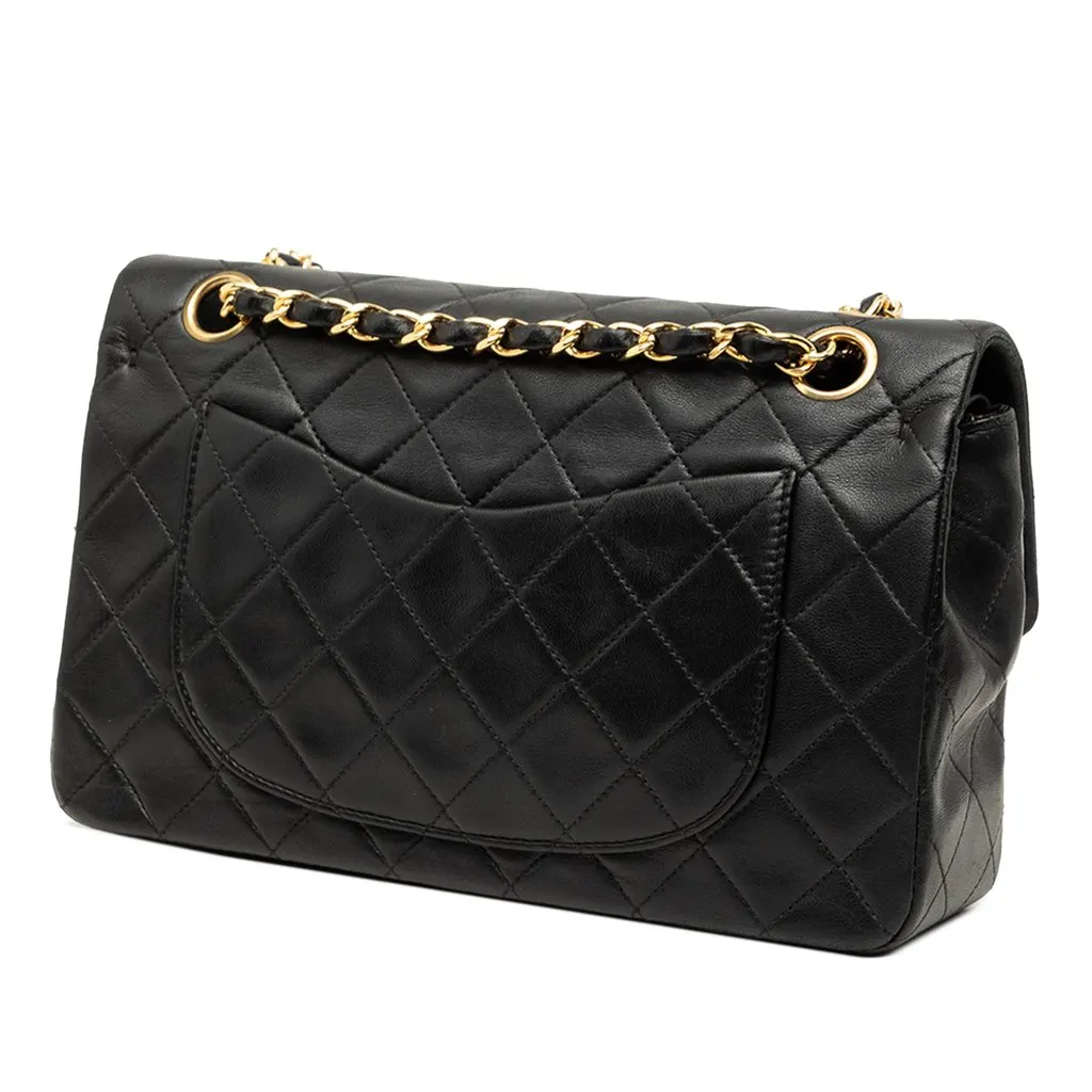 Chanel Small Classic Lambskin Double Flap Black Leather Good - Back View