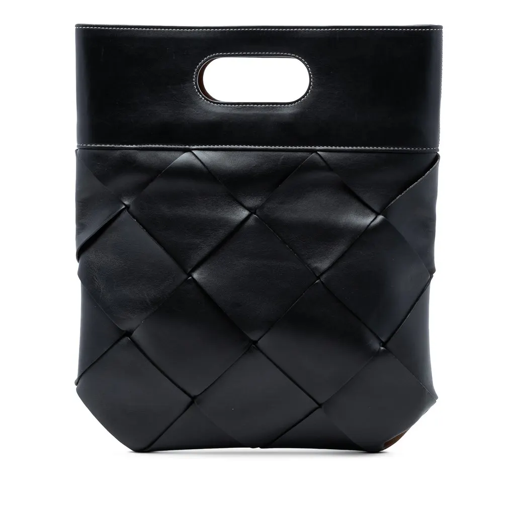Bottega Veneta Small Leather Maxi Intrecciato Slip Tote Black Leather Very good - Front View
