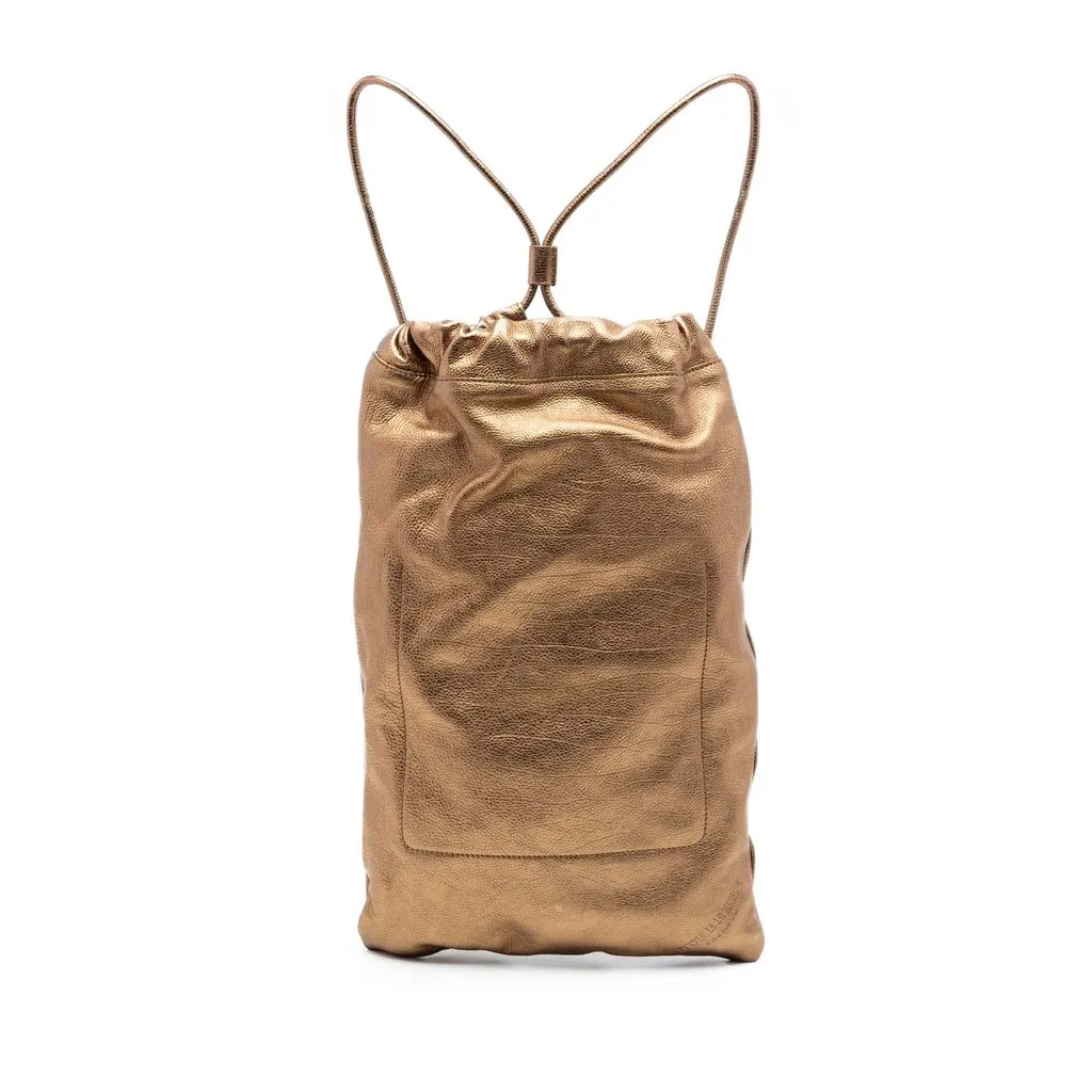 Burberry Metallic Grained Calfskin Drawstring Sling Bag Gold Leather Very good - Front View