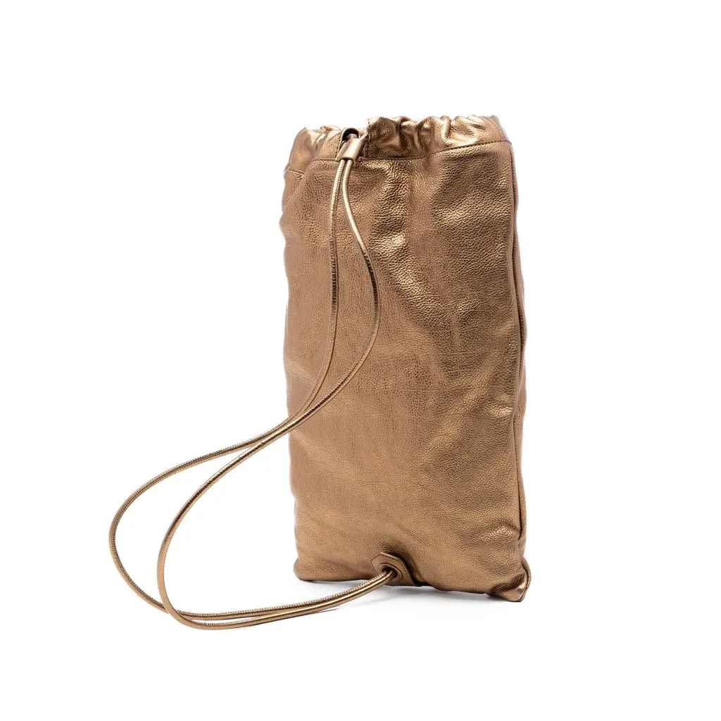 Burberry Metallic Grained Calfskin Drawstring Sling Bag Gold Leather Very good - Back View
