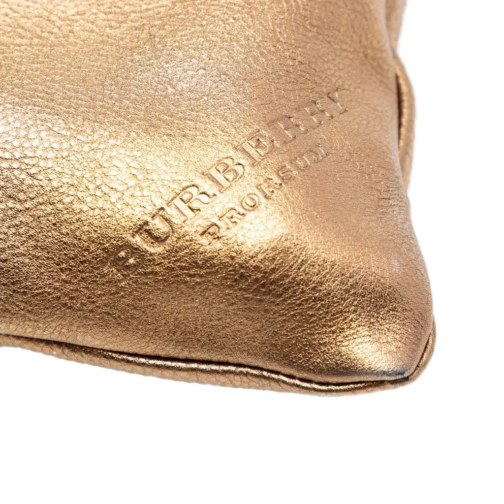 Burberry Metallic Grained Calfskin Drawstring Sling Bag Gold Leather Very good - Box View