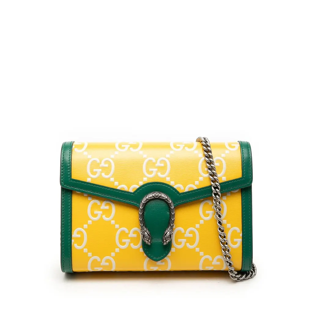 Gucci Bicolor GG Embossed Calfskin Dionysus Wallet on Chain Yellow Leather Very good - Front View