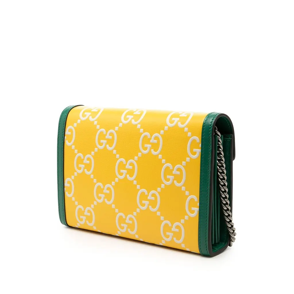 Gucci Bicolor GG Embossed Calfskin Dionysus Wallet on Chain Yellow Leather Very good - Back View